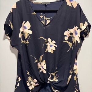 West Kei Navy Floral V-Neck Blouse